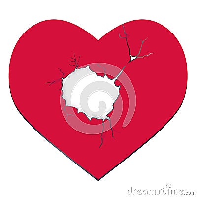 Heartbreak. The red heart with a hole. Vector Illustration