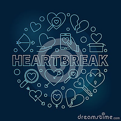 Heartbreak vector round blue outline illustration Vector Illustration