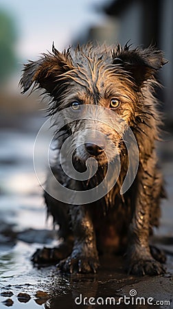 Heartbreaking scene a sad and homeless dog abandoned on streets Stock Photo