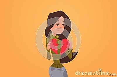 Heartbroken woman in depression life crisis break up divorce betrayal concept sad girl holding broken heart flat Vector Illustration