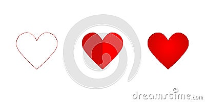 Hearth set icon red colored on a white background, valentine day Vector Illustration