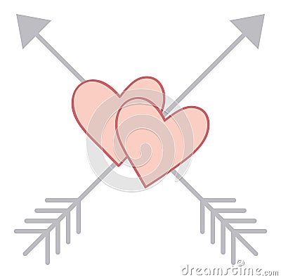 Hearths Pierced With By Arrows Crosswise. Vector Hearts with Arrows Vector Illustration