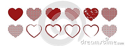 Set of red hearts Hearts icon collection Valentine's day frame Pixel heart design Stock Photo