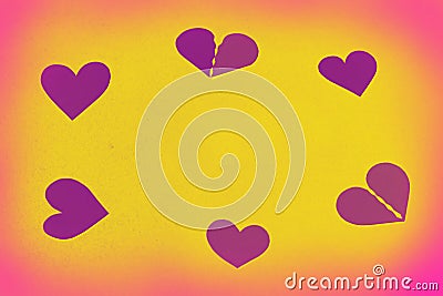 Hearts as a round frame - yellow copy space, background Stock Photo