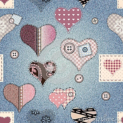 Hearts background with jeans texture Vector Illustration