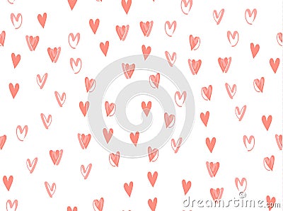 Hearts background vector pattern. Doodle pink scribble. Symbol of love red texture seamless Vector Illustration
