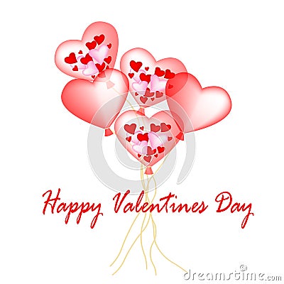 Hearts, balloon and happy Valentines day. Vector Illustration