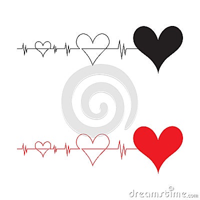 Hearts beat cardiogram illustration isolated on white background. Romantic love vector tattoo Vector Illustration