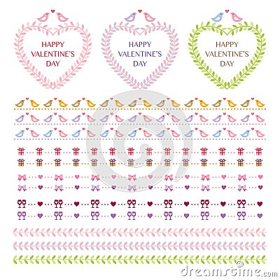 Hearts and birds Valentine graphic elements Stock Photo