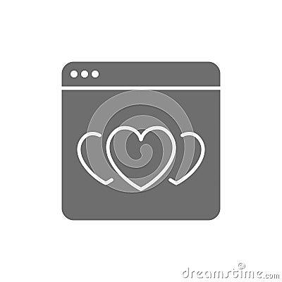 Hearts in browser, favorite website, positive feedback grey icon. Vector Illustration