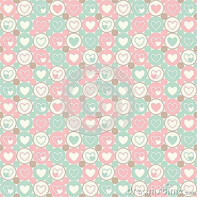 Hearts and circles seamless geometrical pattern Vector Illustration