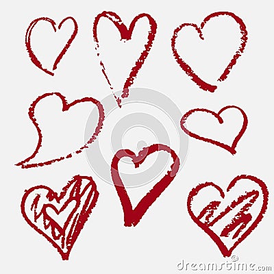 Hearts drawn by hand. Red. Decor Stock Photo