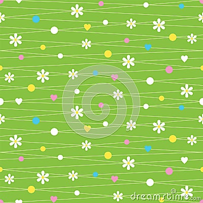 Hearts flowers and dots pattern Vector Illustration