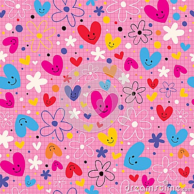 Hearts & flowers pattern Vector Illustration