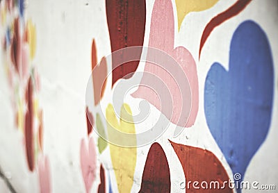 Hearts flying up to the sky. Wall street art background Stock Photo