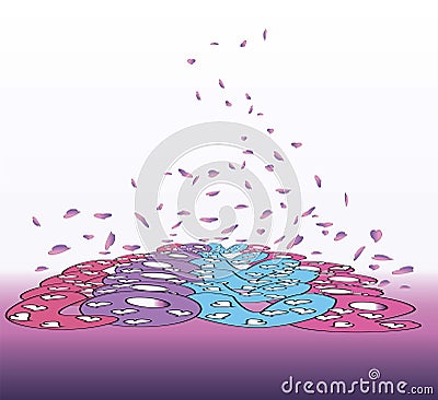 hearts flying in the wind cartoon multicolored funny letters in the form of a piramid Glitter pink heart, valentine day , Cartoon Illustration