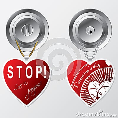 Hearts hanging on door knob Vector Illustration