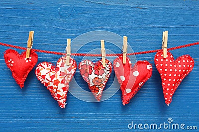 Hearts hanging on line Stock Photo