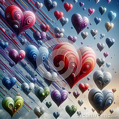 Hearts in Harmony: A Whimsical Dance Above a Focal Point. Stock Photo