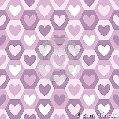 Hearts and hexagons seamless vector pattern Vector Illustration