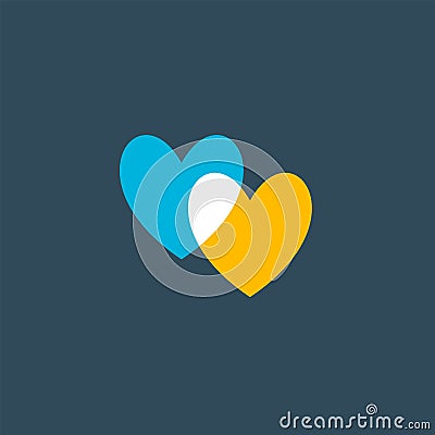 Hearts icon blue and yellow on violet Cartoon Illustration