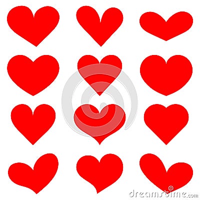 Hearts icon collection. Live broadcast of video, chat, likes. Collection of heart illustrations, love symbol icons set. Red hearts Vector Illustration