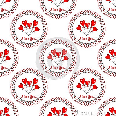 Hearts and the inscription I love you. Vector seamless pattern with balloons Vector Illustration