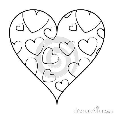 Hearts inside heart frame sketch Vector Illustration