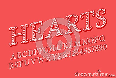 Hearts letters and numbers in romantic vintage style. Isolated english alphabet Vector Illustration