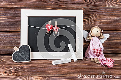 Hearts, love, Valentine`s Day on a dark wooden rustic background Stock Photo