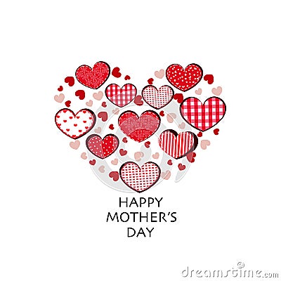 Hearts made of retro red hearts. Mother`s Day greeting card Vector Illustration