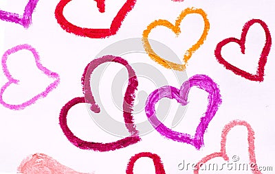 Hearts painted with different shades of lipstick, Stock Photo