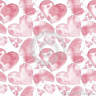 Hearts pattern. Seamless watercolor background. Hand drawn hearts on white backdrop Stock Photo