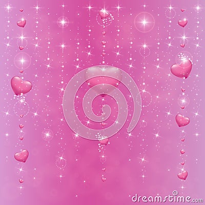 Hearts on a pink background with stars Stock Photo