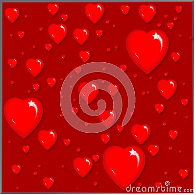 Hearts Red Diferent Sizes background Vector Illustration