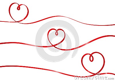 Hearts red ribbon shape isolated vector Vector Illustration