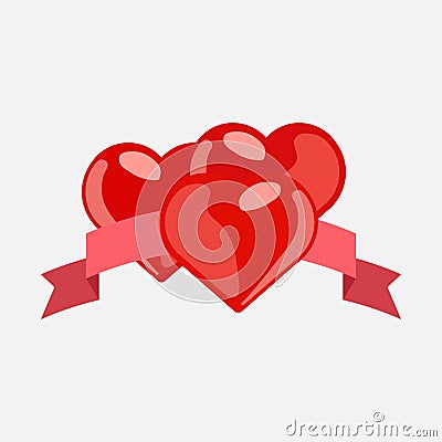 Hearts with ribbon, holiday set, congratulation Stock Photo