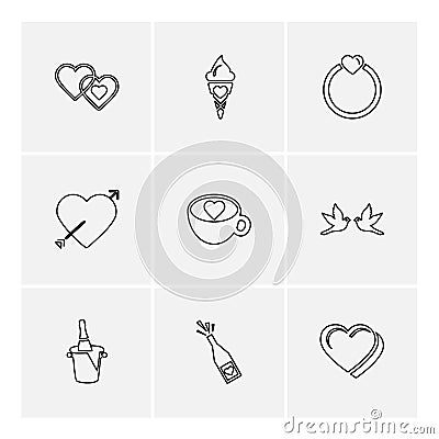 Hearts , romantic , love , valentine , rose , flowers , eps icon Vector Illustration