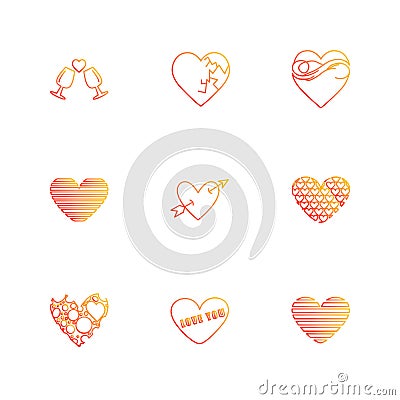 Hearts , romantic , love , valentine , rose , flowers , eps icon Vector Illustration