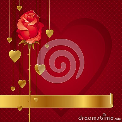 Hearts and rose background Vector Illustration