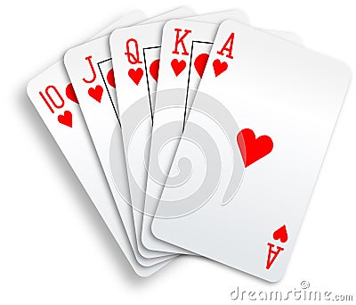 Hearts royal flush playing cards poker hand Stock Photo