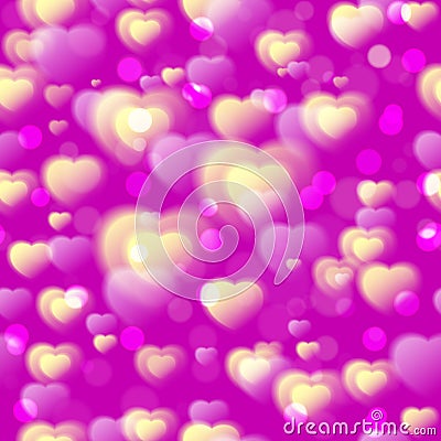 Hearts seamless pattern. Colorful fluffy hearts on pink purple background. Love. Valentine's Day background Vector Illustration
