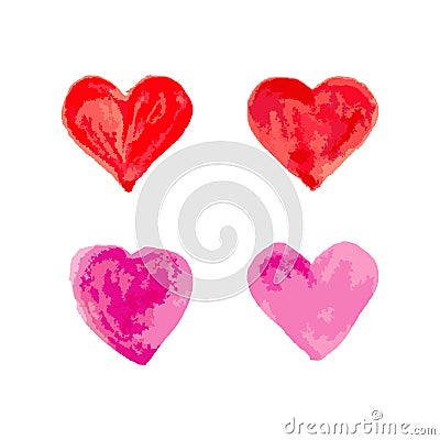 Hearts for St. Valentine day watercolor effect set on white back Stock Photo