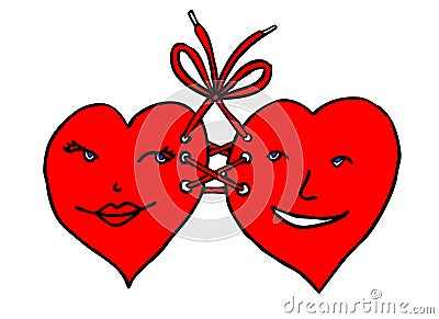 Hearts stitched together Vector Illustration