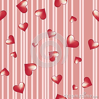 Hearts on a striped background Vector Illustration