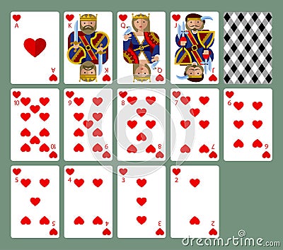 Hearts suit playing cards in funny modern flat style Vector Illustration