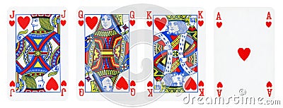 Hearts Suit Playing Cards, Set include King, Queen, Jack and Ace Stock Photo