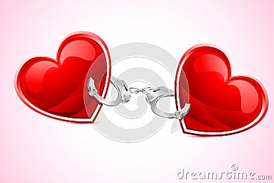 Hearts tied with Hand cuff Vector Illustration