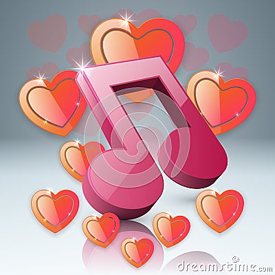 Hearts Valentines day. Notr, music icon. Vector Illustration