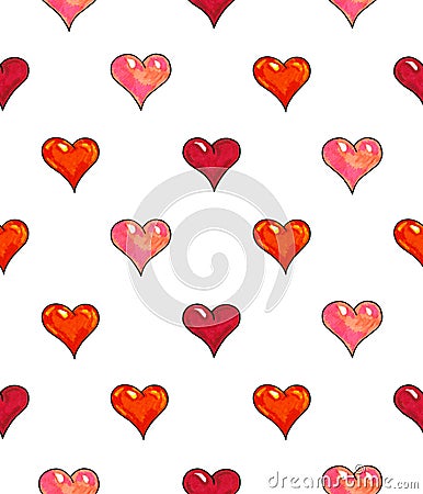 Hearts on a white background. Seamless pattern for design. Animation illustrations. Handwork Cartoon Illustration